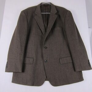 Joseph Feiss Gold 100% Lambs Wool Blazer Brown Herringbone Coat Jacket 46 R